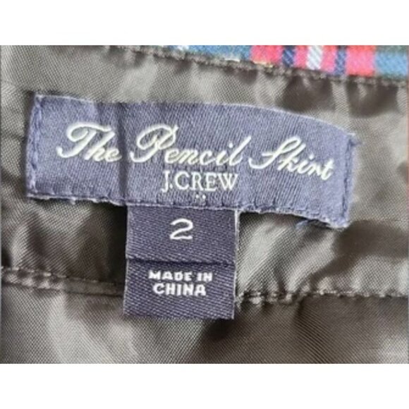 J. Crew Plaid Pencil Skirt Multi Color Women's Size 2 Hidden Back Zipper Back Ve - Picture 9 of 9